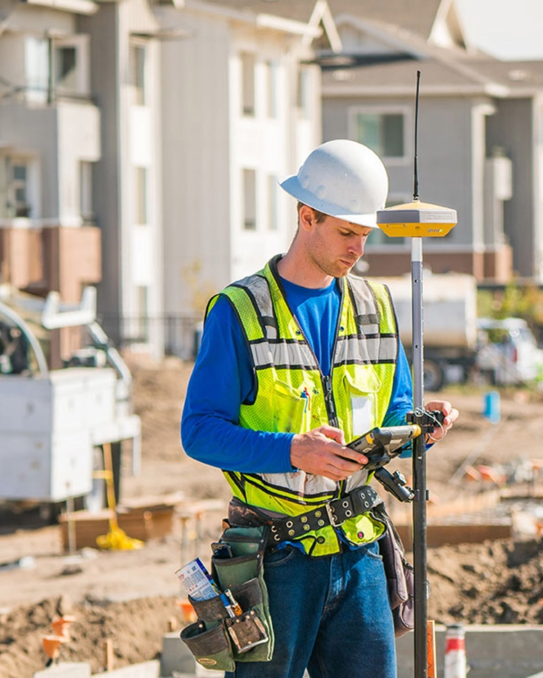 Survey-grade GNSS equipment being used on a construction site